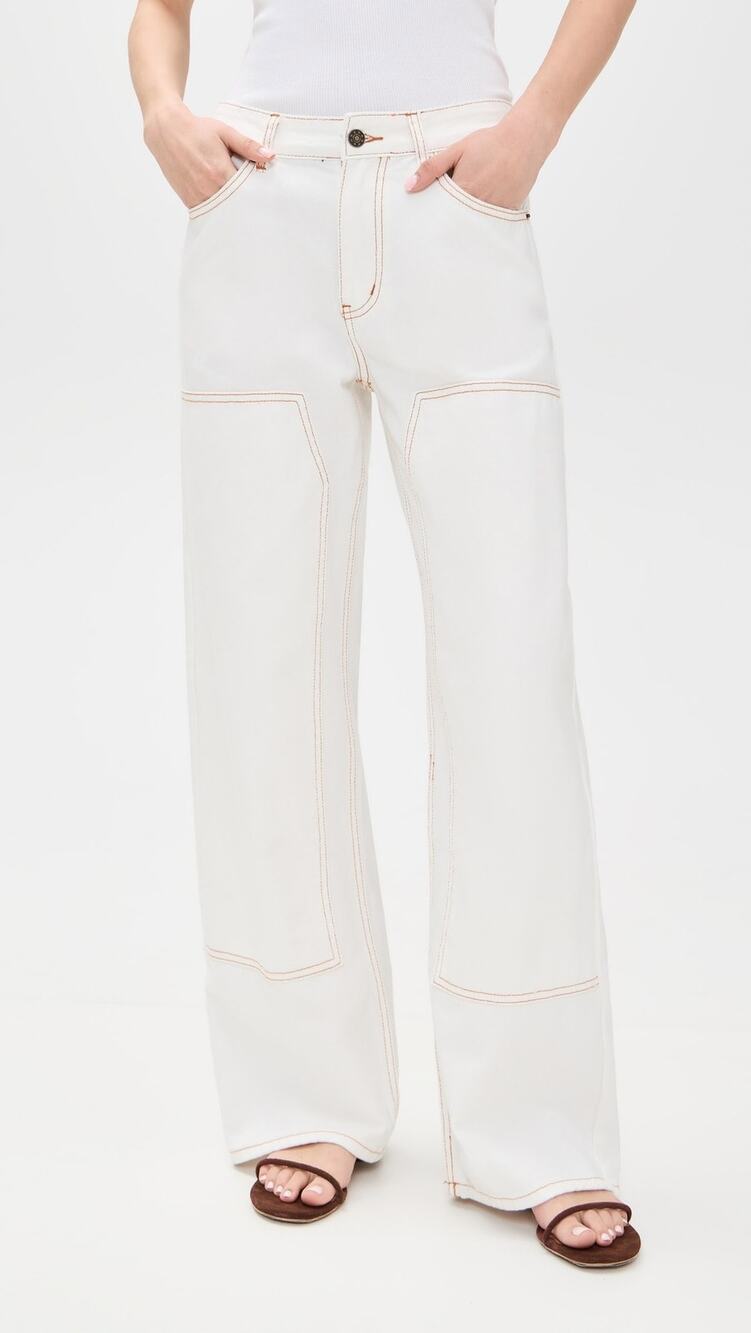 Lioness Anchor Utility Jeans White Denim Straight Leg Small S